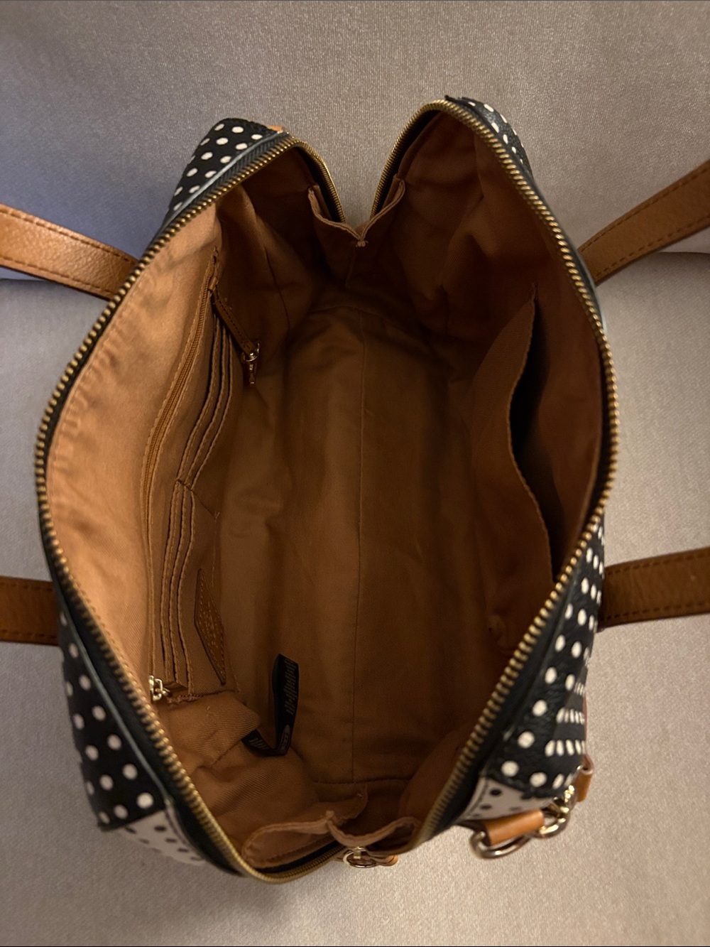 Fossil Black and White Polka Dot Crossbody with Tan Trim - Picture 6 of 8
